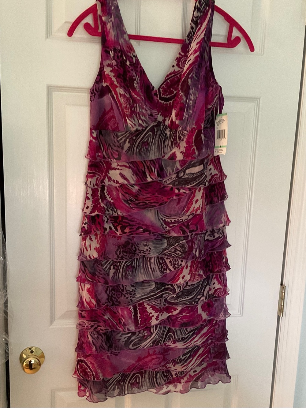 Pink and Purple Jones New York Tiered Ruffle V-Neck Dress